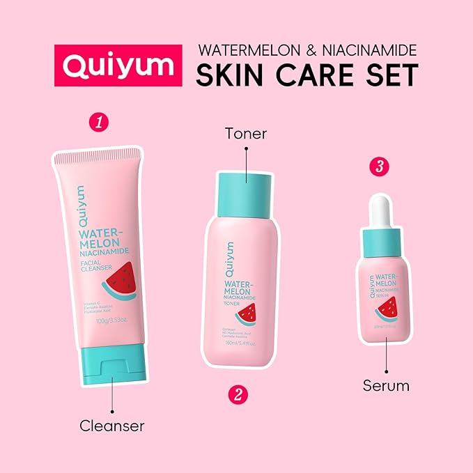 Watermelon & Niacinamide Skin Care Set, Beauty Facial Skincare Products, Routine Skincare for Teens, Nourishing, Hydration, Glow Up, Trendy Stuff for Girls with 3PCS, Birthday Mother's Day Gift