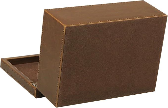 HofferRuffer Faux Leather Decorative Box, Large Wooden Structure Keepsake Box Accessory Organizer Jewelry Organizer with Hinged Lid, Storage Container for Home or Office (Brown)