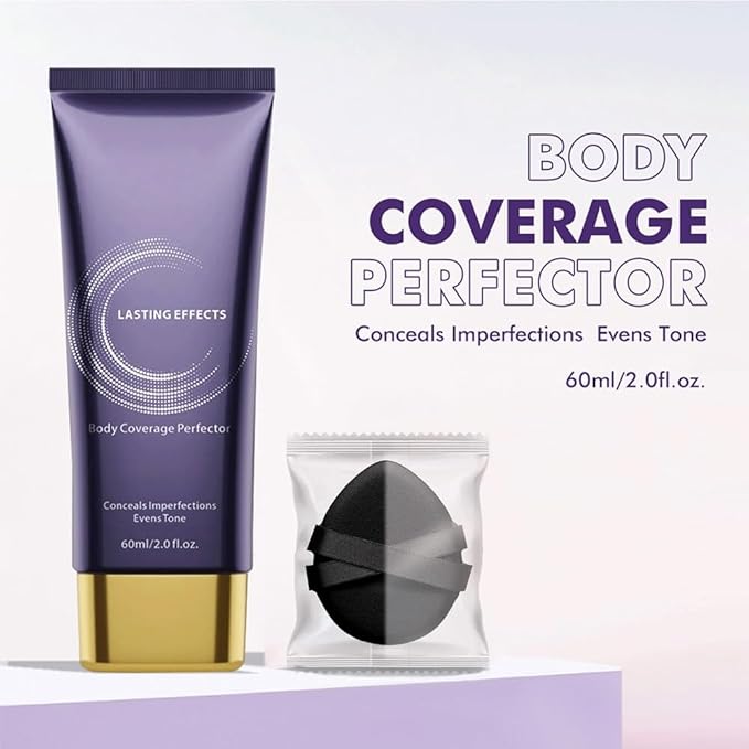 Body Makeup, Body Coverage Perfector & Complexion Perfector with Powder puff, Sweat-Resistant Transfer-Resistant Leg & Body Foundation, Tattoo Cover Up, Natural Radiant Finish,60ml-(2pcs)