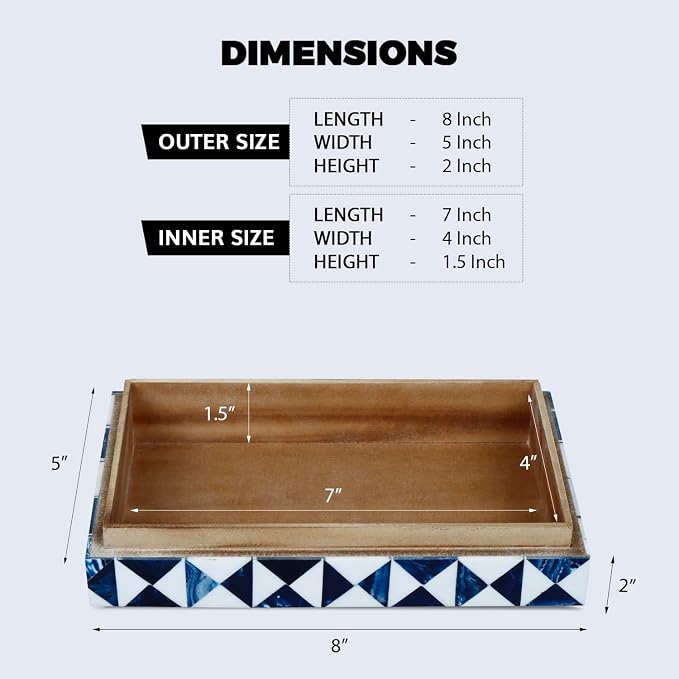 Handicrafts Home Blue and White Decorative Storage Box with Lid– Coffee Table Storage Box, Handmade Resin Inlay Wooden Box, Remote Control Holder, Decorative Organizer, Keepsake & Jewelry Box - 8x5x2