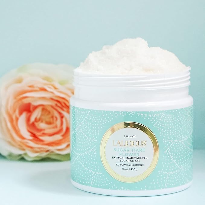 LALICIOUS Sugar Reef Exfoliating & Moisturizing Body Scrub | Sugar & Coconut Oil | Pre-Shave Scrub for Ingrown Hairs & Razor Bumps | Gently Buffs & Smooths Sensitive Skin | No Parabens | Large 16oz