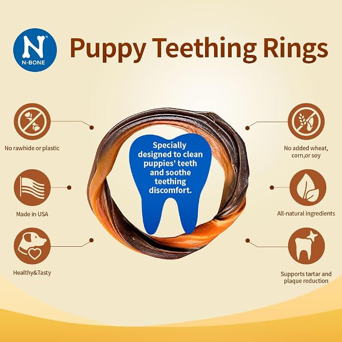 N-Bone Puppy Teething Rings, Salmon Flavor, Natural Puppy Teething Chews & Chew Treats, Helps Soothe Teething Gums, Calcium Enriched, 6 Rings