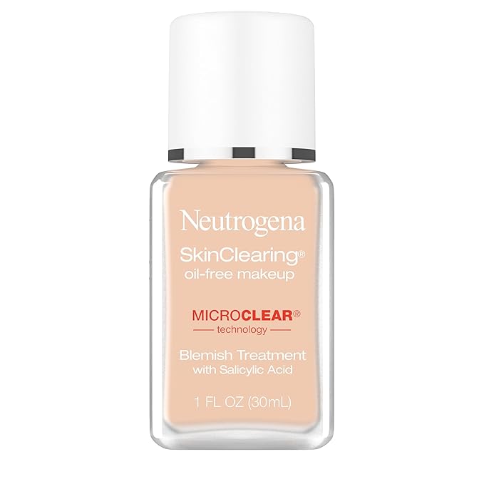 Neutrogena SkinClearing Oil-Free Acne and Blemish Fighting Liquid Foundation with.5% Salicylic Acid Acne Medicine, Shine Controlling Makeup for Acne Prone Skin, 60 Natural Beige, 1 fl. oz