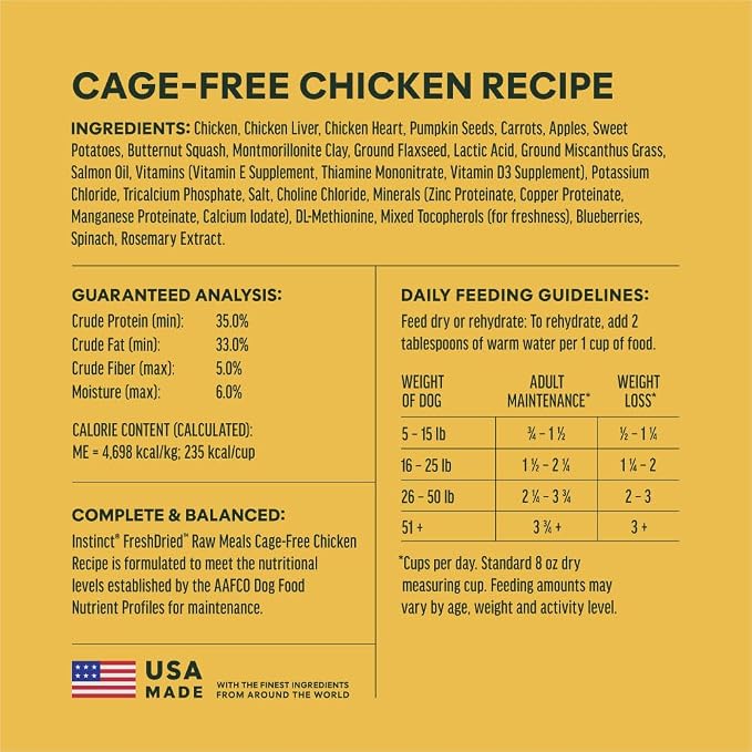 Instinct Freeze Dried Meals, Natural Dog Food, Cage-Free Chicken, 25 oz Bag | FreshDried raw, 85% meat & organs, 15% non-GMO vegetables, fruits & other wholesome ingredients, supports overall vitality