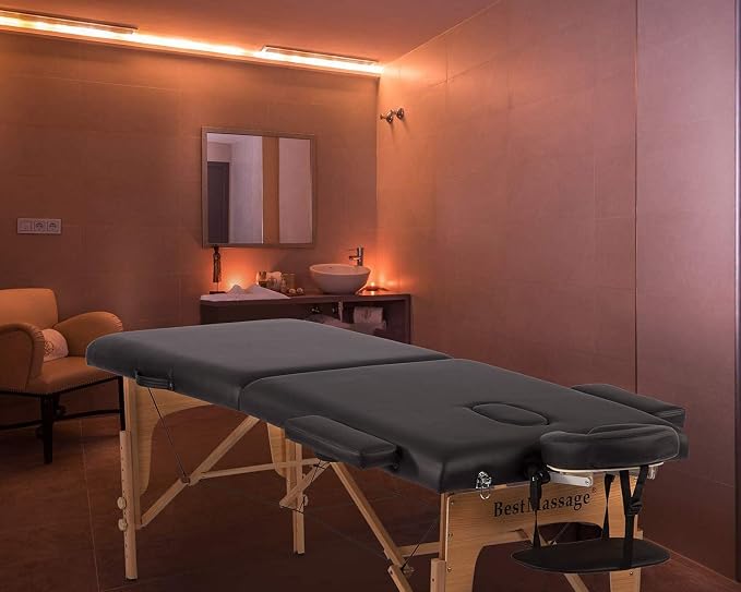 BestMassage Massage Bed Portable Massage Table 2 Folding Lash Bed Height Adjustable 28 Inch Wide Spa Table PU Leather with Non-Woven Bag for Spa Footmassage Facial CareSpa Tattoo