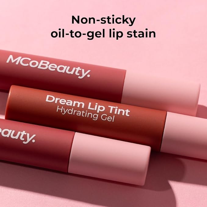 MCoBeauty - Dream Lip Tint Hydrating Gel - Semi-Matte, Long-Lasting Lip Stain with Jojoba Oil & Sunflower Oil - Vegan, Cruelty Free Cosmetics - True Pink Shade