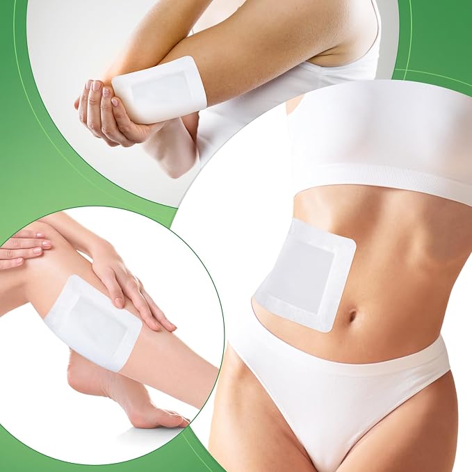 Geiserailie 50 Pcs Castor Oil Pack Wrap Bulk Disposable Leak Proof Organic Cotton Castor Oil Patches Self Adhesive Pads for Belly Waist Stomach Knee Back Neck Arm(7.9 x 5.5 Inches)