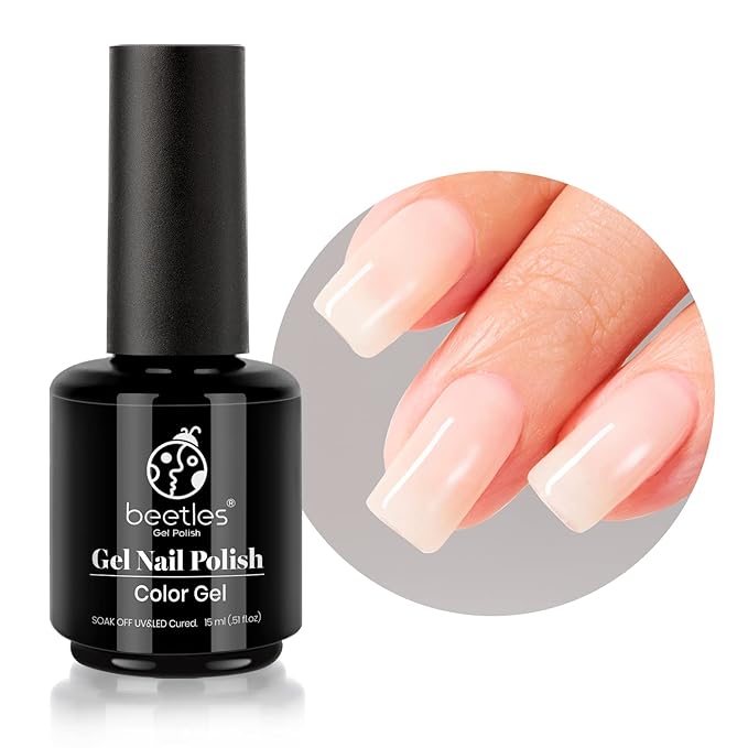 Beetles Jelly Gel Nail Polish 15ml Neutral Nude Pink Set with 2 Pcs 15ml No Wipe Gel Top Coat and Base Coat Set Rose Cocktail Soak Off Translucent UV LED Nail Lamp Nail Art Gel 0.5Oz