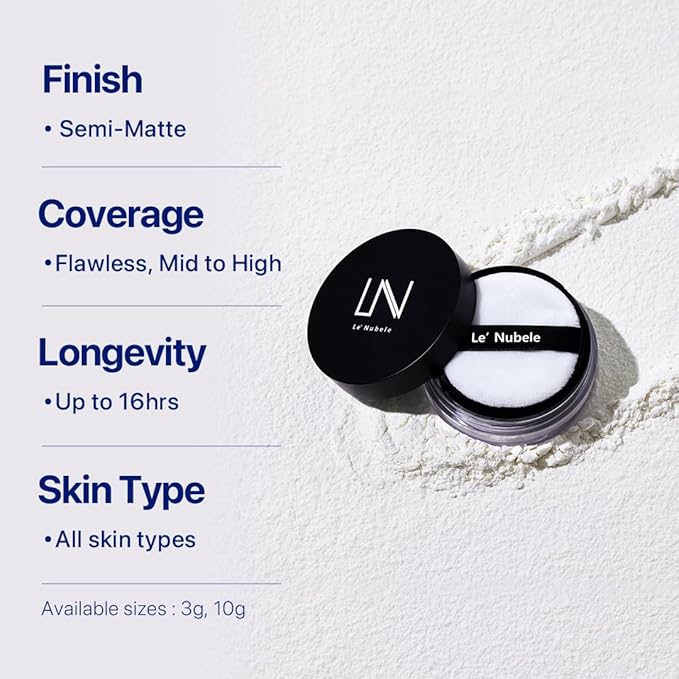 Le Nubele Azulene Face Cover Fixing Powder Translucent Setting Powder for All Skin Types and Tones, Pore-Blurring, Matte Finish, Soft-Focus Technology, Korean Makeup, 10g/0.35 oz.