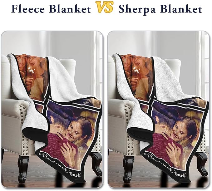 Ships Next Day, Custom Sherpa Fleece Blanket with Photos Text Soft Warm Custom Blanket Personalized Couples Gifts for Boyfriend Girlfriend Customized Picture Blanket Gifts for Christmas Valentines Day