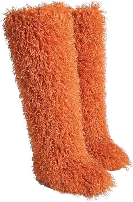 SWEETHEART BEAUTY Thigh High Shagy Teddy Fur Boots, 29 Inch Over the Knee Length Fluffy High Boots, Tall Furry Shoes For Women
