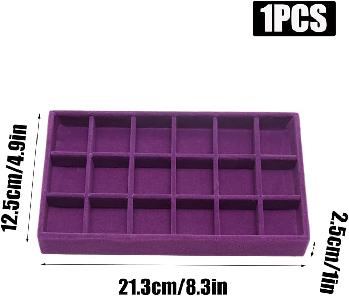 Velvet Jewelry Trays for Drawers, Purple 18 Grids | Stackable Jewelry Drawer Organizer Inserts, Ring Earring Holder Organizer Storage Display Tray with Removable Dividers