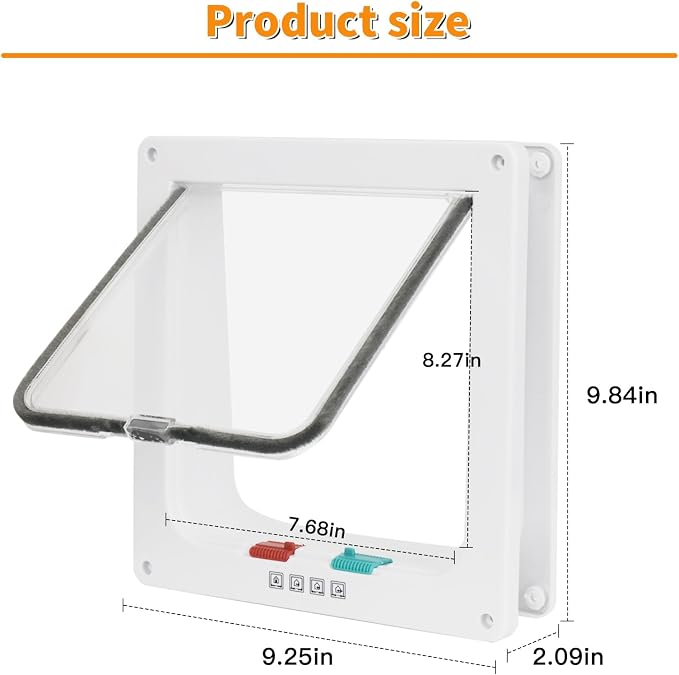 Cat Door for Interior and Exterior Doors with 4-Way Locking System - Pet Door for Cats and Small Dogs, Durable Transparent PVC Flap with Noise Reduction Seals-Viywicz