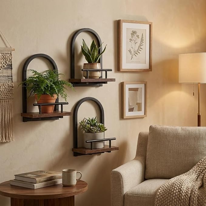 Amaoot Floating Shelves Set for 2, Wall Plant Holder Shelf, Wall Planters | Wall Planters for Indoor Plants, Hanging Shelves Wall Shelf Plant Holder for Living Room Decor, Bathroom, Bedroom, Kitchen