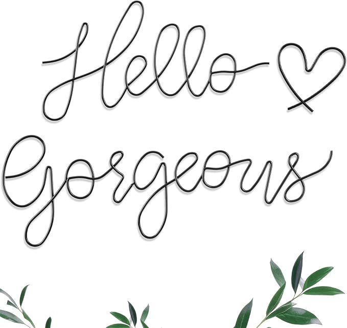 Hicarer Metal Hello Gorgeous Wall Art Minimalist Wall Decor,Black,Fashion | for Bedroom Bathroom Living Room Dressing Room Salon Vanity Office Home Decoration, Easy to Install
