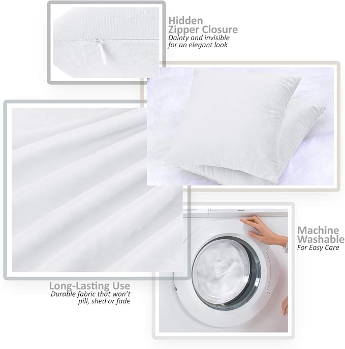 Nestl Throw Pillow Inserts Pack of 2 with Velvet Soft Solid Decorative Square Throw Pillow Covers Set for Sofa Couch Car Bedroom, 28X28 Throw Pillows Inserts with 26x26 Washable Cushion Covers, White