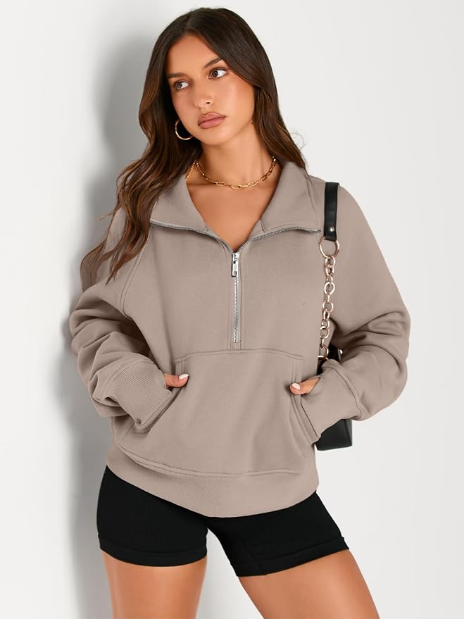 AUTOMET Womens Sweatshirts Half Zip Fleece Pullover Fall Outfits | Fall Fashion Clothes 2026,Cropped Sweatshirts,Cute Y2k Tops,Quarter Zipper Sweater,Winter Loungwear Outfits