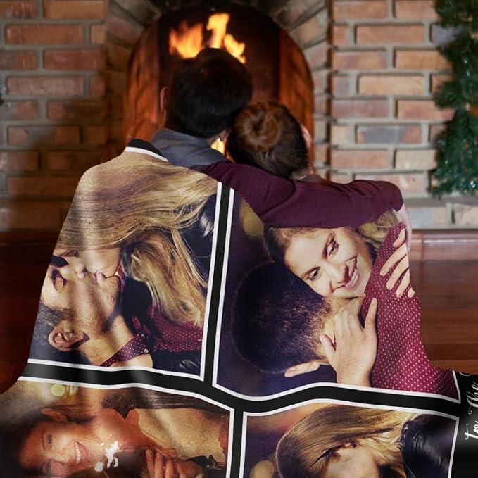Ships Next Day, Custom Sherpa Fleece Blanket with Photos Text Soft Warm Custom Blanket Personalized Couples Gifts for Boyfriend Girlfriend Customized Picture Blanket Gifts for Christmas Valentines Day