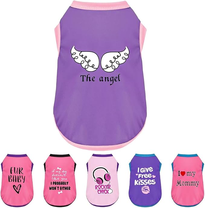 Color-Blocked Dog Tank Top with Playful Heat Transfer Designs – Lightweight Polyester Shirt for Small,MediumDogs, Perfect for Casual Outings.The Angel Purple M