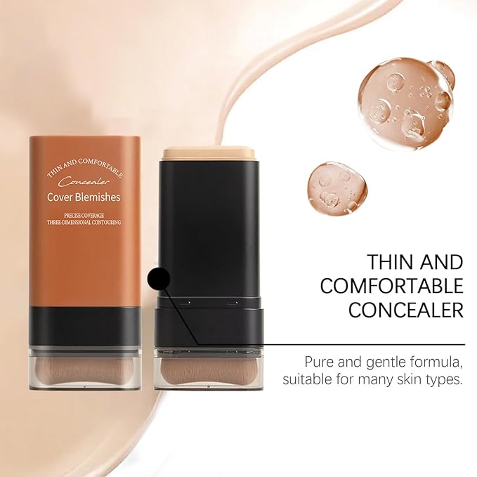 Flawless Hydrating Face Foundation Stick, Korean Lightweight Full-Coverage Cream-to-Matte Multi-Use Makeup for Dark Circles & Blemishes, Long-Wear Cream Stick with Brush, All Skin Types (02#Natural)