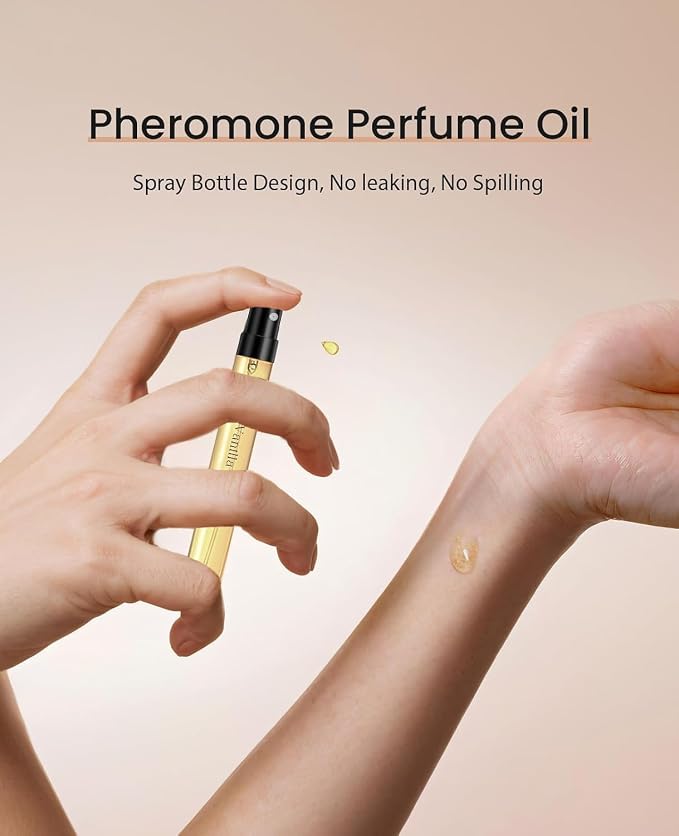 PUREAMOR Pheromone Cologne for Men - 10ml Alcohol-Free Spray Perfume Oil, Sweet Spicy Leather & Amber Notes, Long Lasting Intensely Concentrated Fragrance, Citrus & Patchouli, Travel Size (E07)