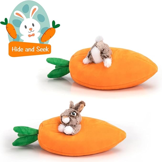 Hollypet Squeaky Hide and Seek Dog Toys for Small and Medium Dogs, Rabbit