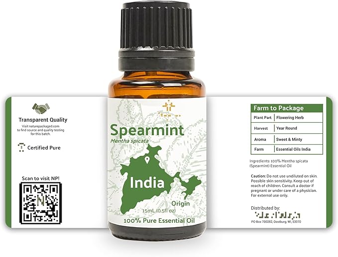Spearmint Essential Oil - Direct from Essential Oils India - Steam Distilled - Aceite Esencial de Menta Verde for Aromatherapy, Massage, Diffuser, DIY Candle and Soap Making - 2lbs