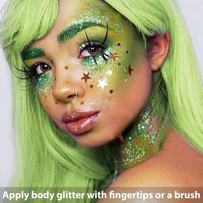 Mysense Green Body Glitter Stick,Christmas Face Hair Glitter Stick,Stocking Stuffers,Sparkling Chunky Mermaid Glitter Face Paint Makeup,Festival Rave Outfit St Patricks Day Accessories for Women