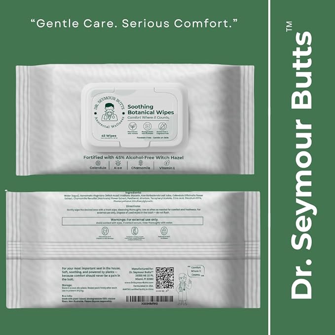 Hemorrhoid Care Wipes – 45% Witch Hazel, Aloe Vera, Vitamin E & Calendula | Alcohol-Free Soothing Cleansing Wipes for Gentle Comfort and Hygiene – 45 Count
