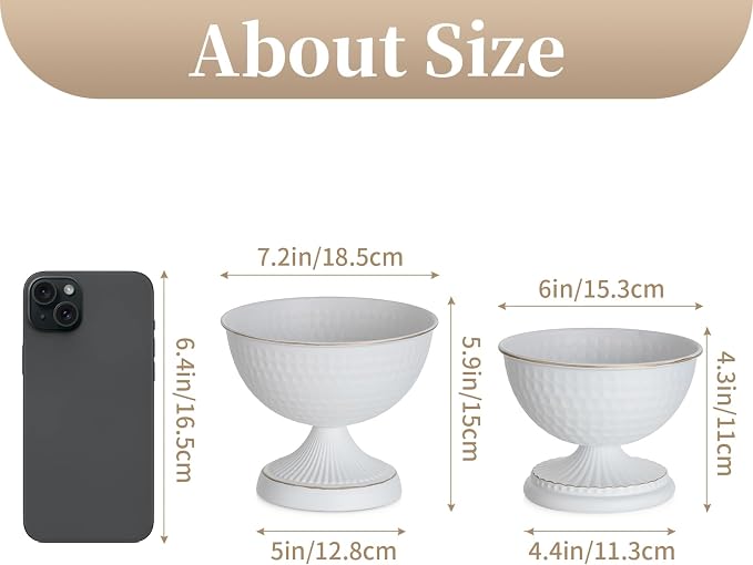 Sziqiqi White Urn Vase for Wedding, Compote Vase for Table, 4.3in, 2Pcs | Tall Floral Holder for Centerpiece Pedestal Bowl Pot, Flower Arrangements for Wedding, Party, Birthday, Event, Reception