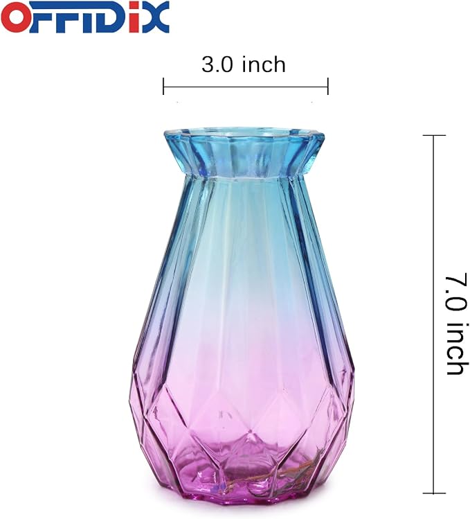 Glass Vase Gradient Multicolor with Geometric Faceted Design Flower Vase for Weddings, Events, Decorating, Arrangements, Flowers, Office, or Home Decor