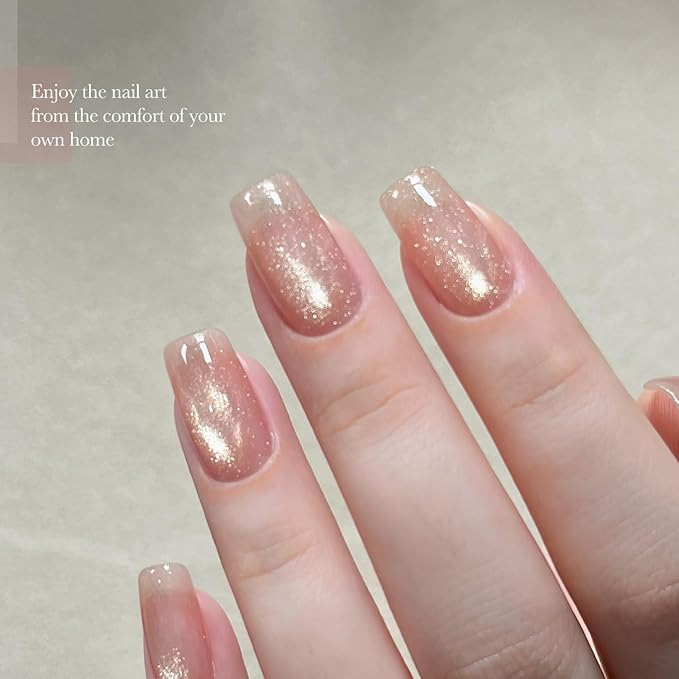 GAOY Jelly Pink Cat Eye Gel Nail Polish, 16ml Glitter Holographic Nail Polish with Magnet, Reflective Translucent UV Gel, 2960 Soft Rose