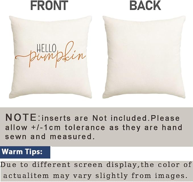 RABUSOFA Fall Pillow Covers 16x16 Inch Fall Decor for Home | Hello Pumpkin Lettering,Indoor Outdoor Use,Harvest Autumn Thanksgiving Decorations for Couch Sofa