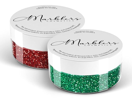MARBLERS Twinkle Face & Body Glitter Duo [Santa Red & Christmas Green] 0.36oz (10g) | Non-Toxic | Cruelty-Free | Eyeshadow, Nail Polish, Nail Art | Festival, Rave & Party Makeup | Nail Art | Gel Nail