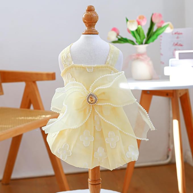 Dog Lace Dress Cat Suspender Skirt (Flower Skirt,XS) | Summer Autumn Small & Medium Pet Party Dress For Yorkie Maltese Chihuahua Pug Shih Tzu Toy Poodle French Bulldog