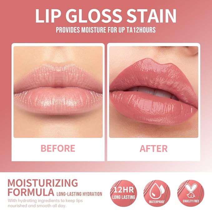 12 Colors Lip Gloss Set, High-Shine Waterproof Collection, Long Lasting Moisturizing Formula with Mirror Finish, Adult (4#, 1 Count (Pack of 1))