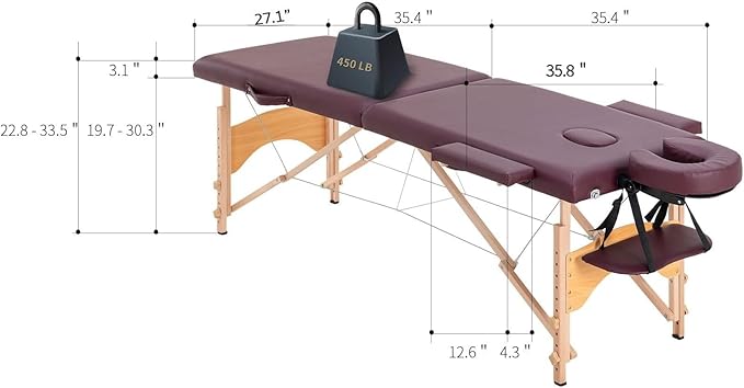Artechworks Massage Table Massage Bed Portable Lash Bed for Eyelash Extensions Beauty Tattoo Table Adjustable for Spa Salon,Lightweight (Wine Red, 2 Folding No Bag)