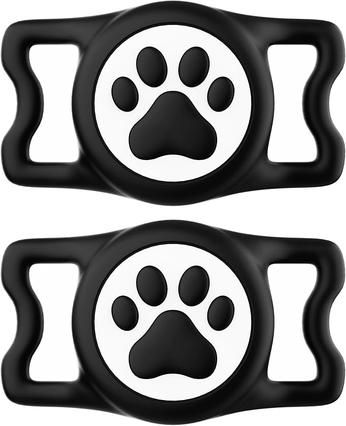 IP68 Waterproof for AirTag Dog Collar Holder, Silicone Dog Air tag Holder for Apple Air Tag (Blackx2)