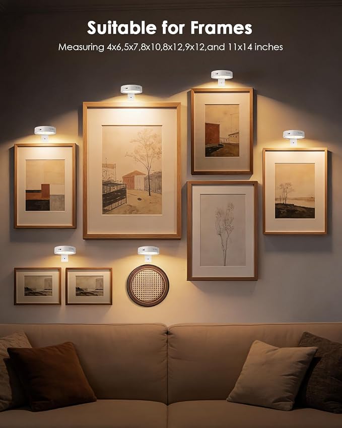 Picture Lights for Wall, Rechargeable Battery Magnetic Wall Lights with 3 Color Temps and 12 RGB, Picture Light with Remote, Dimmable and Timer, Decor Light for Painting/Frame/Art Display
