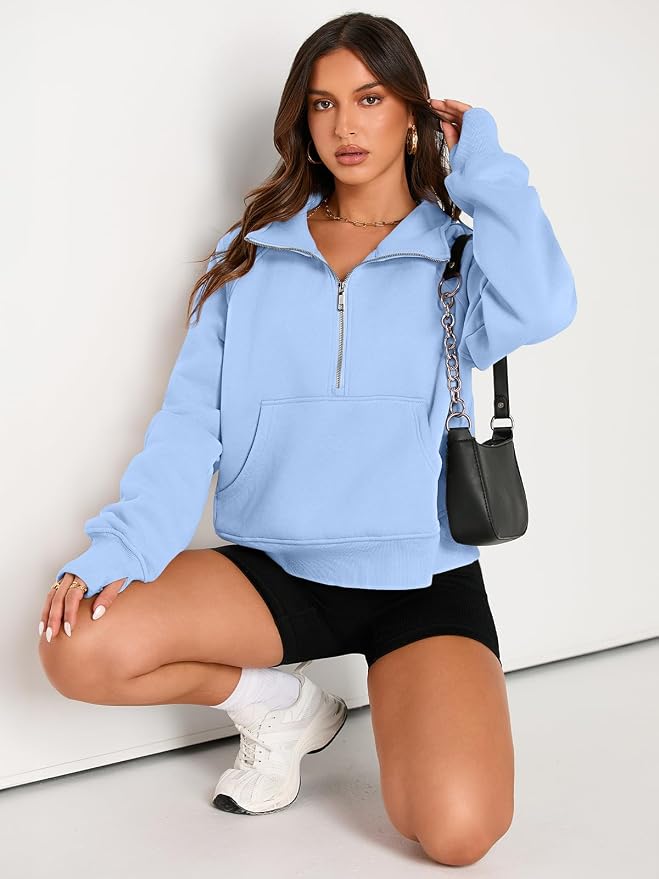 AUTOMET Womens Sweatshirts Half Zip Fleece Pullover Fall Outfits | Fall Fashion Clothes 2026,Cropped Sweatshirts,Cute Y2k Tops,Quarter Zipper Sweater,Winter Loungwear Outfits