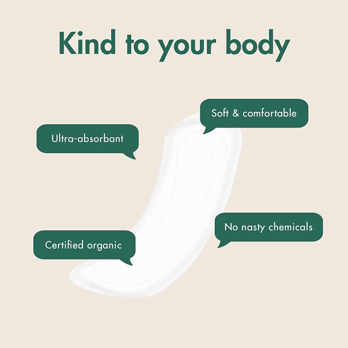 Naty Sanitary Pads Normal – Plantbased and Absorbent Pads for Women, Organic Cotton Menstrual Product, Better for Feminine Health (14 Count)