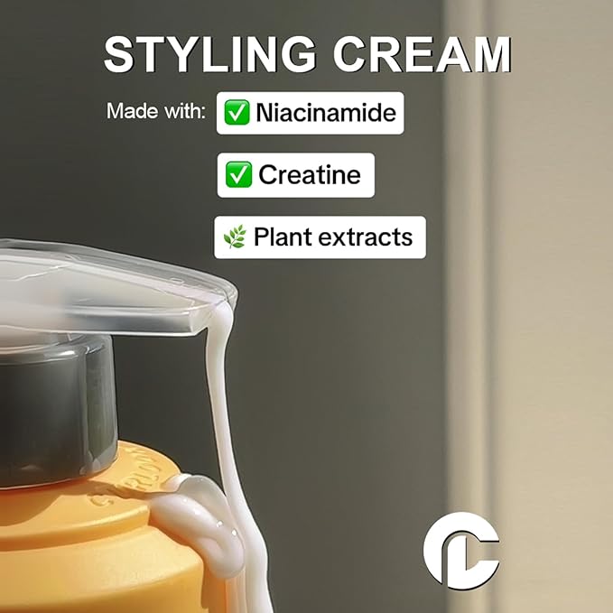 Kinky-Coily Hair Leave-in Styling Cream - Silicone Free With Niacinamide, Creatine, Minerals, Triolein Oil, Shea Butter, Murumuru Butter and Scalp & Plant Extracts - Made in Canada