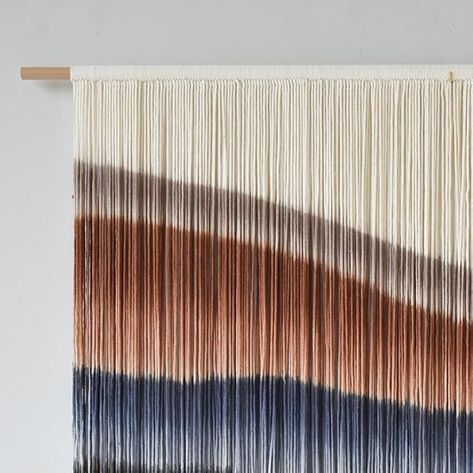 Macrame Wall Hanging Tie-Dye Bule Boho Wall Decor Yarn Fiber Art 57"W*35"L | Large Wall Hanging, Handmade Fiber Art, Dip Dyed Cotton, Boho Wall Decor, for Bedroom Decor Living Room Wall Accent