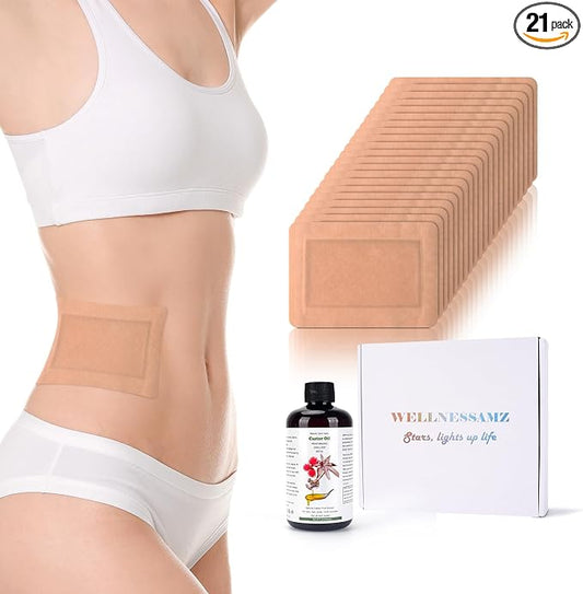 20Pcs Castor Oil Pack Wrap,No Washing Self Adhesive with High Absorbent Organic Cotton Flannel, Wellnessamz Anti Massage Oil Leak, Design for Women Men Travel