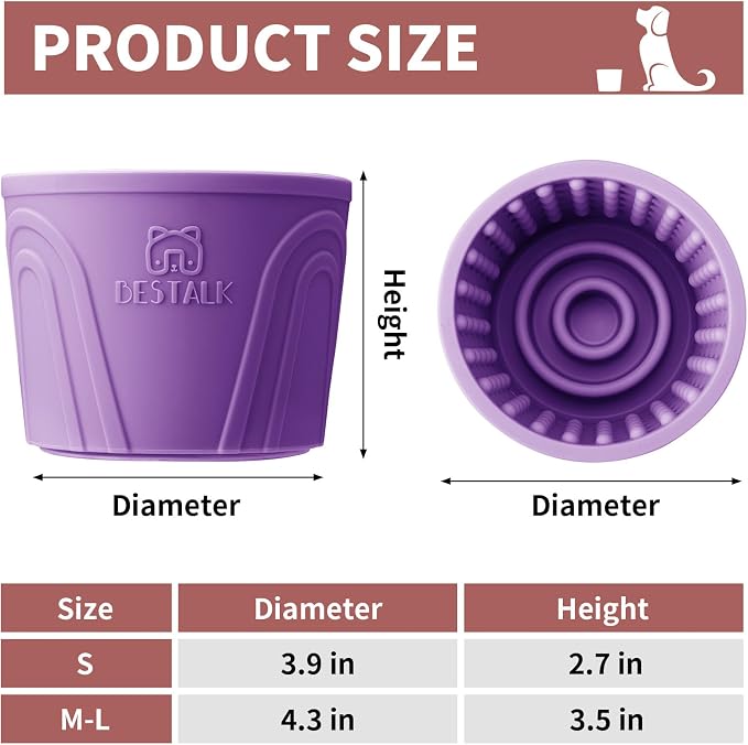 Dog Lick Bowl, Bestalk Anxiety Relief Slow Feeder Dog Lick Mat Treat Dispenser, Non-Slip Dog Licking Bowl Dog Enrichment Toys for Small Medium and Large Breed Dogs, BPA Free Silicone(Purple,M-L)