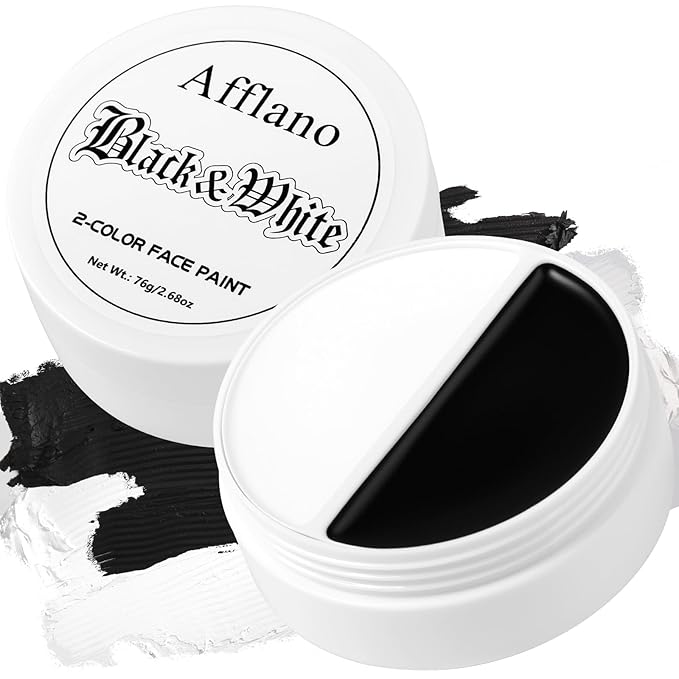 Black White Face Body Paint Halloween Foundation Gothic Makeup, CreamBlend Non Toxic Face Paint for Adult & kids Oli based Facepaint bodypainting Clown Zombie Vampire Skeleton SFX Mime Cosplay Makeup