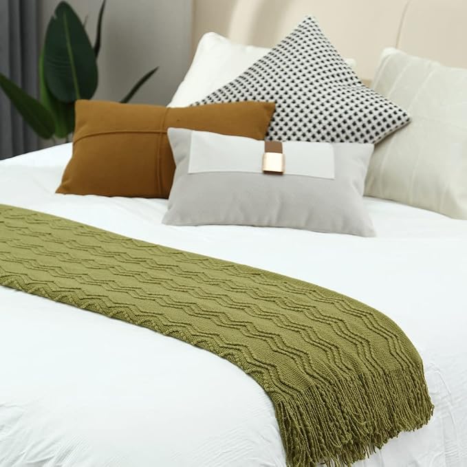 CREVENT Knitted Decorative Throw Blanket for Couch Sofa Chair Bed，Soft Warm Cozy Light Weight for Spring Summer Fall (50''X60'' Avocado Green Christmas Green)