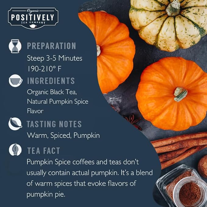 Organic Positively Tea Company, Pumpkin Spice Black Tea Bags, 20 Count