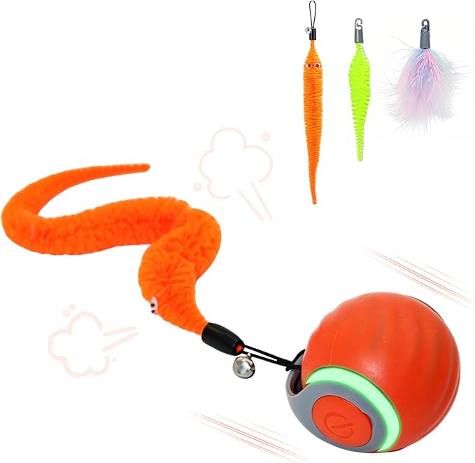Interactive Cat Toy Ball - Automatic Moving Cat Ball for Indoor Cats with 3 Tails, Rechargeable Silent Kitten Toy for Boredom & Exercise, Rolling Ball Toy with 2 Modes & 2 Speeds.