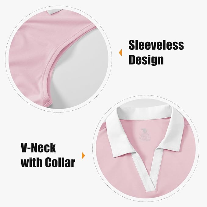 BGOWATU Women's Sleeveless Golf Polo Shirts Collared V Neck Tennis Tank Tops UPF 50+ Quick Dry Lightweight